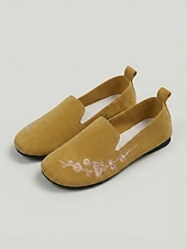 preiswerte Ballerinas für Damen-Gelbe, geblümte Damen-Slipper mit Stickerei – bequeme, lässige Schuhe in weiter Passform, atmungsaktiv und leicht, ideal für den Alltag und zum Spazierengehen. &amp; reisen