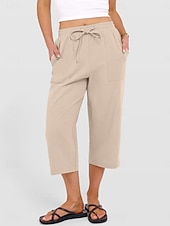 abordables jambe large et taille haute-Femmes Coton Pantalon capri Pantalons à jambes droites Mode Streetwear Occasionnel Longueur mollet Taille haute Uni Avec Poches Ceinture Élastique Confortable Doux Élastique Extérieur Vacances Rue