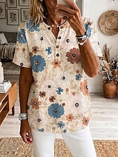 ieftine Bluze Art&amp;Design-Pentru femei Cămașă Tunică Grafic Imprimeu Paisley Elegant Modă Zilnic Manșon scurt În V Topuri obișnuite Casual Zilnic Albastru piscină Roz Îmbujorat Portocaliu Vară Primăvară