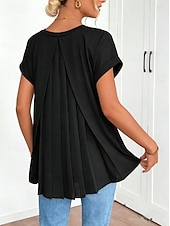 abordables Blusas Sencillas-Women's Shirt Boho Shirt Pleated Elegant Vacation Daily Short Sleeve V Neck Long Tops Casual Daily Going out Black White Pink Sky Blue Green Summer Spring