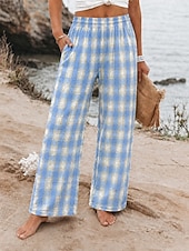 economico Pantaloni Grafici-Per donna Gamba larga Chinos Vacanza Essenziale Lunghezza intera Misura del girovita medio Grafico Stampato Confortevole Inelastico Vacanza Formale Streetwear Rosso - rosa Verde Bianco + blu Estate