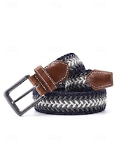 baratos Cintos Masculinos-Cinto masculino trançado elástico com ponteiras de couro e fivela de pino, casual e elegante, com ajuste regulável para homens maduros, ideal para uso diário e viagens.