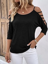 preiswerte Einfarbiges T-Shirt-Damen T Shirt Sommeroberteile Einfach Stilvoll Klassisch Halbarm Rundhalsausschnitt Normale Oberteile Lässig Täglich Khaki Schwarz Rosa Königsblau Staubiges Blau Sommer Frühling