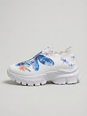 Χαμηλού Κόστους Γυναικεία Sneakers-Γυναικεία μπλε slip-on αθλητικά παπούτσια με τύπωμα λιβελούλας - ογκώδη, casual παπούτσια, αναπνεύσιμα υποδήματα για καθημερινή χρήση, γυμναστήριο, περπάτημα &amp;ταξίδι