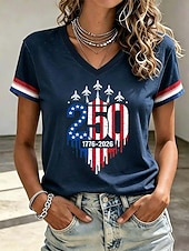  Γυναικείο 250ο Επετειακό Πατριωτικό T Shirt Εκτύπωση Γραφικού Σημαίας Vintage Στυλάτο Κλασικό Κοντομάνικο V Λαιμό Κανονικά Μπλουζάκια Καθημερινά Μπλε Λευκό Κόκκινο Καλοκαίρι Άνοιξη