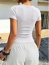 economico T-shirt semplice-Per donna Maglietta Patchwork Taglio A coste Elegante Moda Manica Corta Asimmetrico Top Regolari Casuale Quotidiano Uscire Blu Nero Bianco Blu marino Marrone Estate Primavera