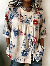  Giorno dell'Indipendenza Americana Per donna Camicia Camicia Boho Camicia casual Grafico Bandiera Elegante Bohemien Vintage Manica Corta Girocollo Top lunghi Casuale Blu Bianco e blu Grigio+Blu+Rosso