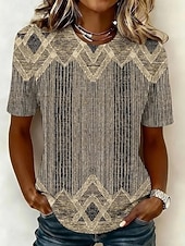 economico T-shirt a righe e geometrico-Per donna Maglietta Stampato A strisce Grafico A righe Vintage Elegante Classico Manica Corta Girocollo Top Regolari Casuale Quotidiano Cachi Rosso Marrone chiaro Estate Primavera