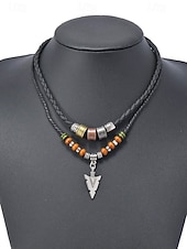 abordables Bijoux pour hommes-Collier pendentif flèche en alliage pour homme avec perles et cordon tressé – disponible en noir et marron, bijou décontracté et résistant idéal pour les vacances à la plage, le quotidien et les