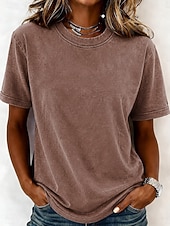  Women's 100% Cotton T Shirt Shirt Vintage Washed Tops Tee Top Plain Vintage Fashion Stylish Short Sleeve Crew Neck Regular Tops Daily Going out Weekend Blue Black Purple Fuchsia Orange