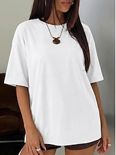 economico T-shirt semplice-Women's T Shirt Tee Top Solid Color Stylish Classic Casual Half Sleeve Crew Neck Regular Tops Daily Sports Going out Black White Pink Light Brown Coffee Summer Spring