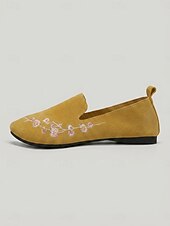 preiswerte Ballerinas für Damen-Gelbe, geblümte Damen-Slipper mit Stickerei – bequeme, lässige Schuhe in weiter Passform, atmungsaktiv und leicht, ideal für den Alltag und zum Spazierengehen. &amp; reisen