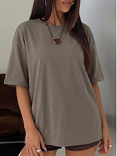 economico T-shirt semplice-Women's T Shirt Tee Top Solid Color Stylish Classic Casual Half Sleeve Crew Neck Regular Tops Daily Sports Going out Black White Pink Light Brown Coffee Summer Spring