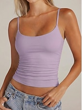 abordables Réservoir Simple-Femmes Débardeur Couleur Unie Élégant Occasionnel Sans manches Bretelles Fines Hauts Réguliers Occasionnel Quotidien Sports Bleu Kaki Noir Blanche Rose Claire Été