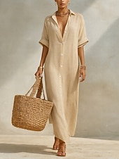 economico Abiti a Strisce e Geometrici-Per donna Abito maxi Abito a Tubino Vacanza Casual All'aperto Uscire Vestibilità regolare A righe Manica 3/4 Collo ripiegato Blu blu navy Nero Arancione Estate Primavera