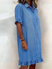 voordelige Witte jurk-Dames Mini-jurk Hemdjurk Zonnejurk Witte jurk Zomerjurk Vakantie Casual Strandstijl Dagelijks Feestdagen Zomerjurk Effen Korte mouw Revers blauw Zwart Wit Zomer Lente