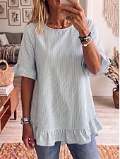  Femmes Chemise Rayé Élégant Bohème Vacances Manche Courte Hauts Longs Occasionnel Quotidien Fête Bleu Noir Rose Claire Violet Vert Été Printemps