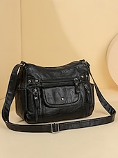 baratos Malas a tira-colo-Bolsa transversal feminina em couro sintético, com vários bolsos, bolsa de ombro espaçosa com alça ajustável, bolsa mensageiro vintage macia para viagens, férias e uso casual diário.