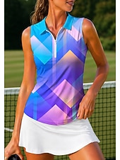 cheap Women's Shirt-Women's Geometric Gradient Tops Sport Shirt Golf Polo Shirt Tennis Shirt Sleeveless Zipper Floral UPF50+ UV Resistant High Elasticity Moisture Wicking Breathable Tennis Golf Pickleball Collar Turndown