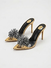 preiswerte Absatzsandalen-Silberne Damen-High Heels – transparente PVC-Pantoletten mit spitzer Zehenpartie und Kristallbommel für Cocktailpartys und Abendveranstaltungen &amp;Abendessen außer Haus