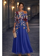 preiswerte Bodenlänge-A-Linie Bodenlang Spitzenkleid Brautmutterkleid Langarm Rundhalsausschnitt Illusionsausschnitt Elegant Vintage Formell Hochzeitsgast Hochzeitsfeier Chiffon Spitze mit Blumenmuster 3D-Blumen Stickerei