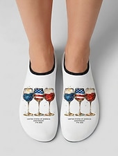 tanie Kobiety-Damskie patriotyczne buty do wody w kształcie kieliszka do wina – lekkie, szerokie, szybkoschnące, plażowe skarpetki w stylu amerykańskim, idealne na Dzień Niepodległości, plażę i basen &amp;sporty wodne