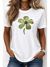 preiswerte Blumen-T-Shirt-Damen T Shirt Druck Blumen Grafik Pflanzen Bohemien Hawaiianisch Stilvoll Kurzarm Rundhalsausschnitt Rundhals Normale Oberteile Lässig Täglich Weiß Weiß 2 Weiß 3 Sommer Frühling Herbst