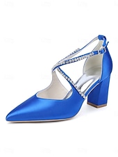 preiswerte Pumps mit Blockabsatz-Smaragdgrüne Satin-Pumps mit Blockabsatz – elegante Schuhe mit Strassriemen für Cocktailpartys und Abendveranstaltungen
