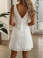  Femmes Mini Robe Robe en Dentelle Robe Blanche Élégant Mode Moderne Extérieur Vacances Sortir Coupe régulière Fleuri Sans manches Col en V Blanche Été Printemps