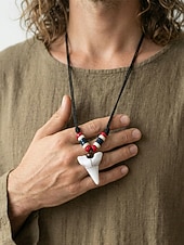 billiga Herrsmycken-herrhalsband med vargtand i bohemiskt skick - vintagehänge i konstben med justerbart vaxsnöre, smycken i etnisk tribalstil i akryl för sommarsemester och resor &amp;dagligt vardagskläder