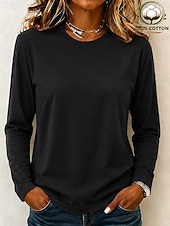  Camisetas de mujer 100% algodón - Camiseta de manga larga de cuello redondo de alta calidad y tejido grueso.