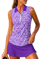 baratos Camisa Feminina-Mulheres Floral Tops Camisa Esportiva Camisa polo de caminhada Regata Sem Manga Zíper Floral UPF50+ Resistente a UV Elasticidade Alta Pavio Humido Respirável Tênis Golfe Pickleball Aberto para a