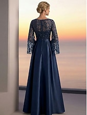 cheap A-Line Evening Dresses-A-Line Floor Length Evening Gown Elegant Glittering Floral Short Sleeve Crew Neck Evening Party Wedding Pocket Satin Lace with Pleats Beaded Eembroidered