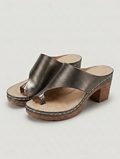 abordables Sandalias de tacón-Sandalias planas plateadas metalizadas con tacón de bloque para mujer - sandalias con puntera de aro lateral, calzado casual de verano para fiestas en el jardín y viajes. &amp;uso diario