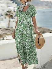 cheap Floral Dress-Women's Maxi Dress A Line Dress Casual Daily Holiday Date Regular Fit Floral Graphic Abstract Short Sleeve V Neck Green Summer Spring