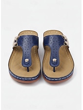 abordables Sandalias deslizantes-Sandalias tipo chanclas de piel sintética marrón para mujer con diseño perforado y detalles metálicos para uso informal y salidas de verano