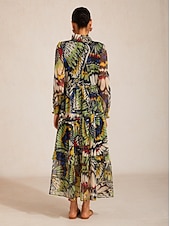 cheap Vacation Dresses-Jungle Butterfly Flowy Chiffon Maxi Dress