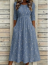 cheap Casual Floral Dresses-Women's Midi Dress Shift Dress Vacation Casual Boho Daily Summer Dress Spring Dress Regular Fit Floral Graphic Paisley Short Sleeve Crew Neck Blue Purple Green Summer Spring Fall Winter