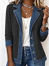 abordables vestes décontractées-Femmes Veste en Velours Côtelé Veste Décontractée Veste en Jean Confortable Respirant Patchwork Bloc de Couleur Boutons Mode Occasionnel Bloc de Couleur Occasionnel Rue Tenue quotidienne Régulier Col