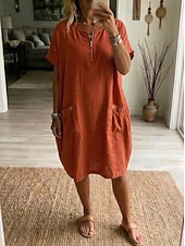  Mujer Mini vestido Vestido de una línea Vestido de verano Vacaciones Casual Boho Diario Festivos Vestido de verano Holgado Plano Media Manga Cuello Barco Azul Piscina Amarillo Marrón claro Naranja