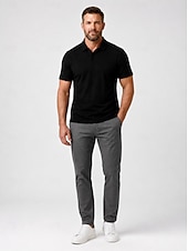 cheap Men's Classic Polo-Men's Textured Golf Polos Shirts- Cooling Short Sleeve-Black White Grey