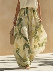 billige Elegante blomsterkjoler-Dame Maxikjole Chiffonkjoler Kjolesett Floral kjole Elegant Mote Moderne Daglig Feriereise Helg Normal Blomstret Ermeløs Grimehals Grønn Sommer Vår