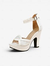 cheap Bride-Women's White Platform Sandals - Chunky Heel Bridal Shoes for Garden Weddings