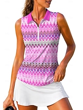 cheap Women's Shirt-Women's Geometric Stripes Tops Sport Shirt Golf Polo Shirt Tennis Shirt Sleeveless Zipper Floral UPF50+ UV Resistant High Elasticity Moisture Wicking Breathable Tennis Golf Running Turndown Zip Collar
