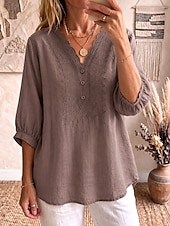  Femmes Chemise Chemise Bohème Chemise en Dentelle Fleuri Élégant Bohème Vacances Col en V Hauts Longs Occasionnel Quotidien Fête Kaki Noir Blanche Vert Été Printemps
