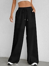 preiswerte weites Bein und hohe Taille-Damen Schlaghose Elegant Mode Volle Länge Hohe Taille Einfarbig Kordelzug Komfort Unelastisch Lässig Urlaub Schwarz Weiß Himmelblau Kamel Sommer Frühling Lässiger Schnitt