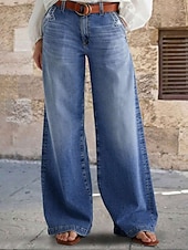  Pentru femei Blugi Picior Larg Modă Șic Stradă Casual Lungime totală Talie medie Simplu Buzunar Comfortabil Micro-elastic Zilnic În aer liber Vacanță Albastru Primăvară Toamnă Potrivire Largă