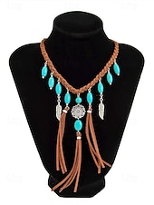 cheap Women's Necklace-Women's Bohemian Alloy Turquoise Tassel Necklace, Statement Fringe Pendant Jewelry for Music Festival, Beach Vacation, Daily Casual Wear