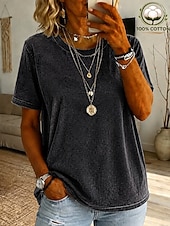  T-shirt femme softfade™ 100 % coton, style vintage, délavé, manches courtes, col rond, coupe classique, bleu.