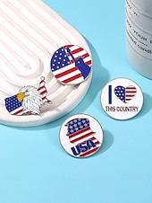  Women's Patriotic Alloy Pin Set, USA Independence Day and 250th Anniversary Pins, Red White Blue Lapel Pins for Festive, Travel, and Daily Wear